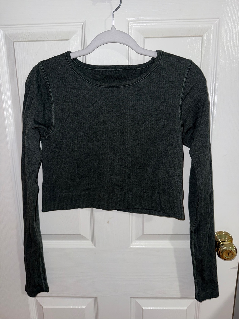 lululemon athletica Charcoal Ribbed Long-Sleeve Crop Top